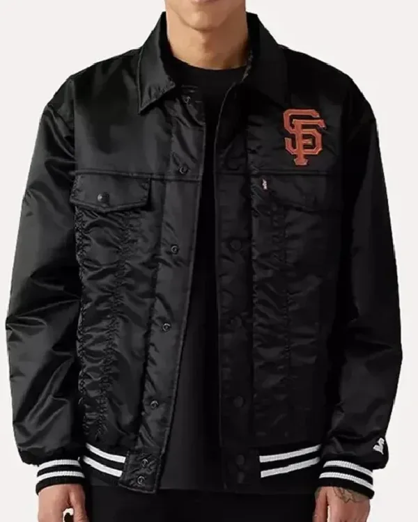 San Francisco Giants Levis x Starter Black Satin Varsity Jacket For Sale