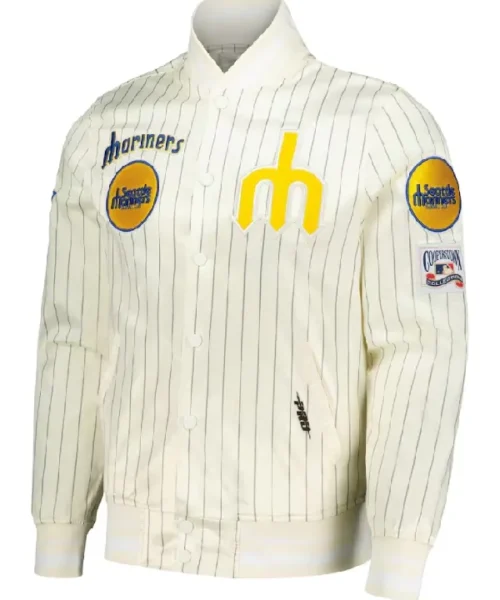 Seattle Mariners Pro Standard Cream Pinstripe Satin Jacket