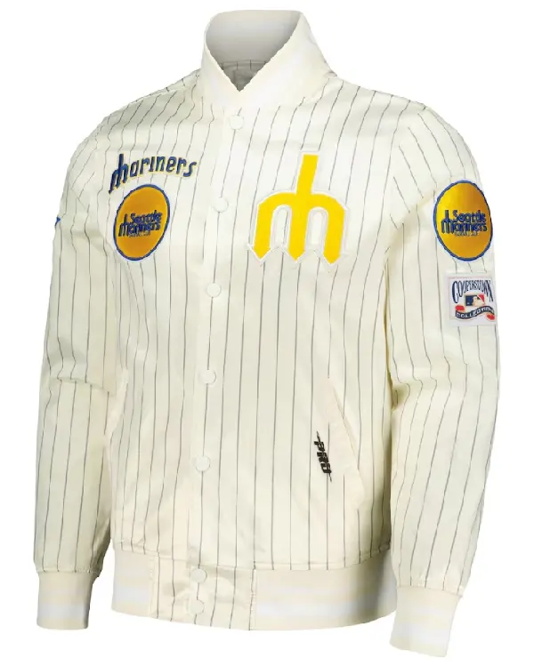 Seattle Mariners Pro Standard Cream Pinstripe Satin Jacket