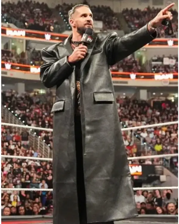 Seth Rollins Monday Night RAW Black Leather Long Coat