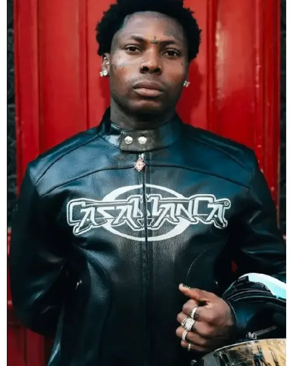 Shop 2025 Paris Fashion Week Casablanca Asake Black Leather Jacket For Sale