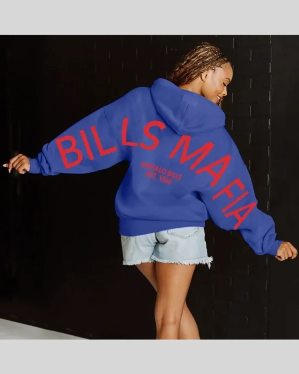 Shop Buffalo Bills Never Stop Oversized Premium Sweatshirt Hoodie Sale Blue Back
