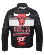 Shop Chicago Bulls Moto Black Full-Zip Leather Jacket Sale Back