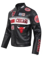 Shop Chicago Bulls Moto Black Full-Zip Leather Jacket Sale Side post