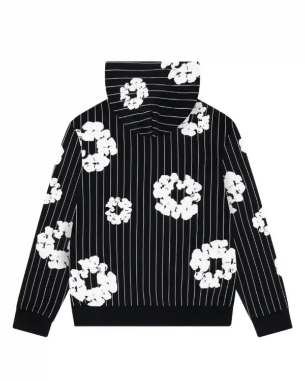 Shop Denim Tears Pinstripe Wreath Zip-Up Hoodie Grey & Black Sale Black Back
