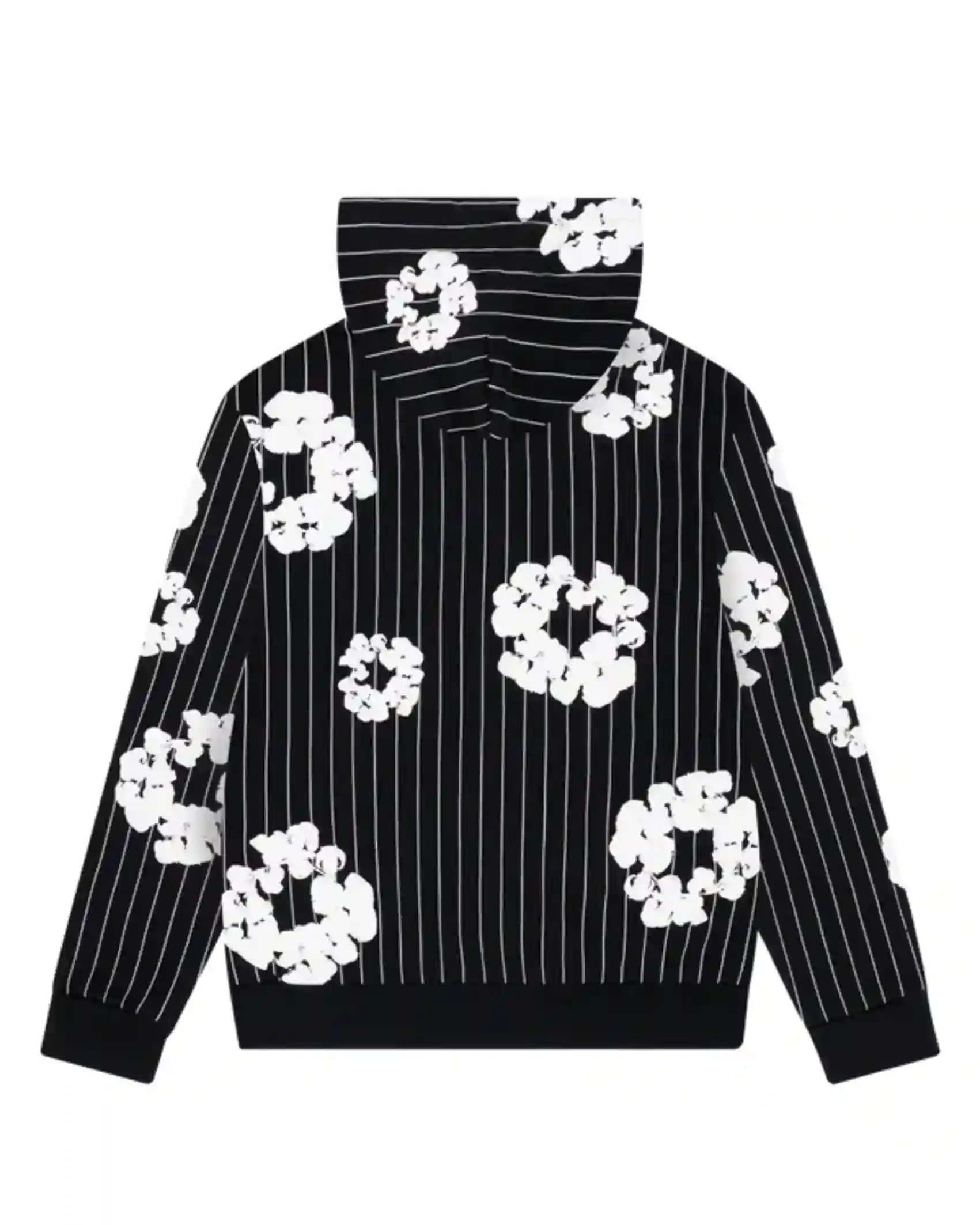 Shop Denim Tears Pinstripe Wreath Zip-Up Hoodie Grey & Black Sale Black Back