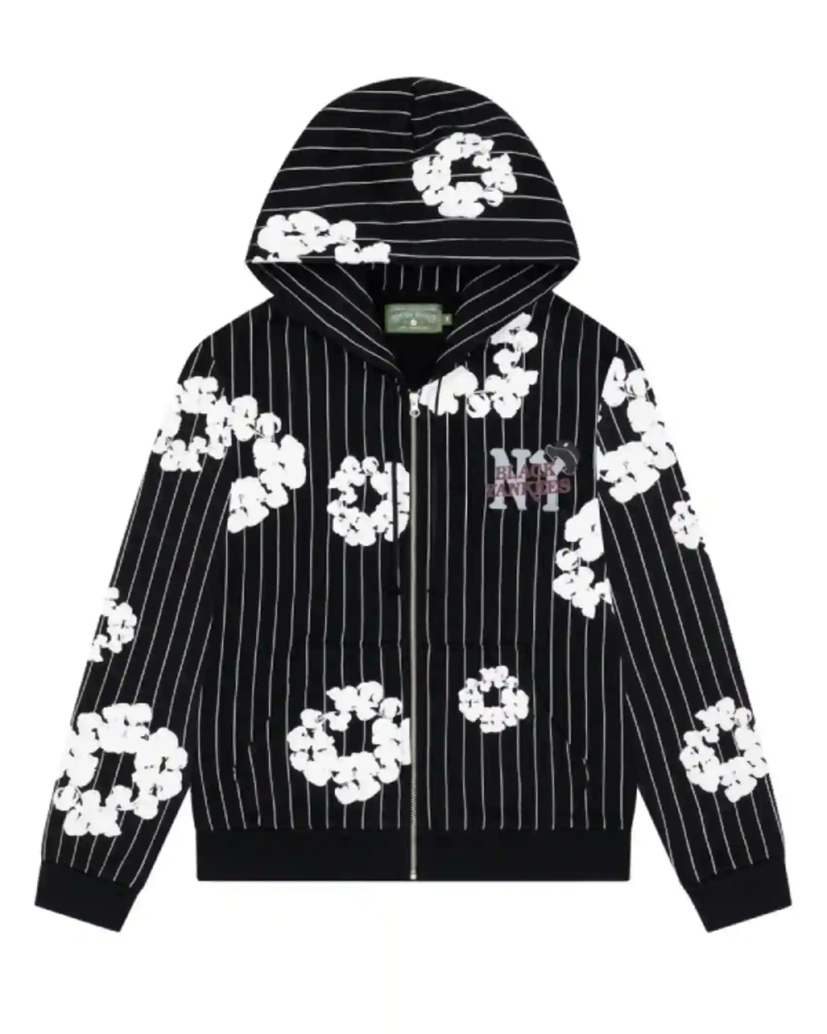 Shop Denim Tears Pinstripe Wreath Zip-Up Hoodie Grey & Black Sale Black