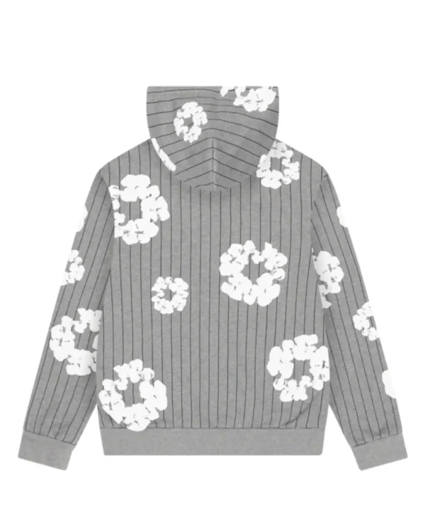 Shop Denim Tears Pinstripe Wreath Zip-Up Hoodie Grey & Black Sale Grey Back