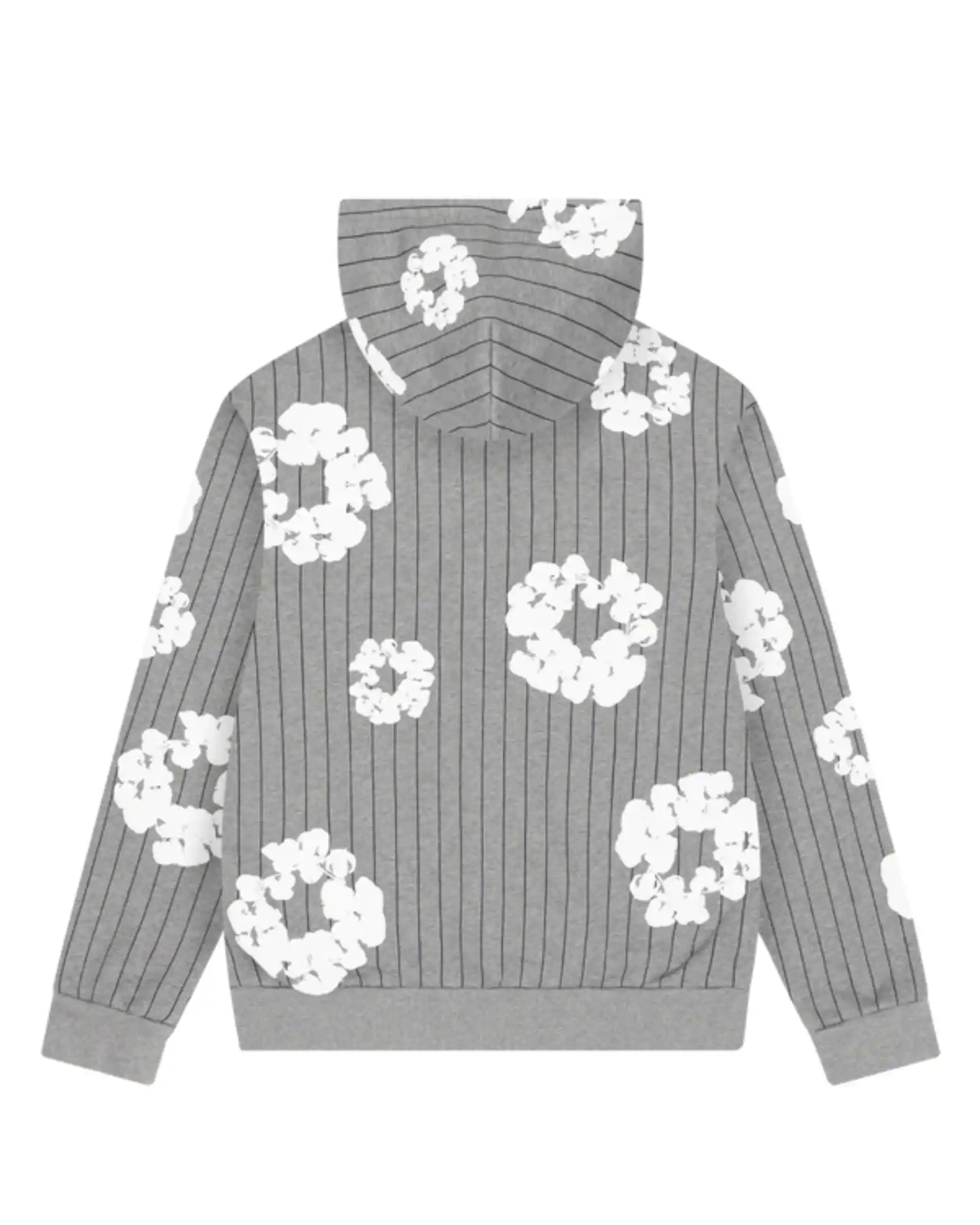 Shop Denim Tears Pinstripe Wreath Zip-Up Hoodie Grey & Black Sale Grey Back