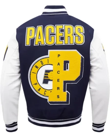 Shop Indiana Pacers Navy Blue And White Wool Varsity Jacket For Sale
