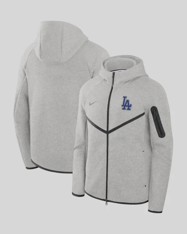 Shop Los Angeles Dodgers Nike Black Tech Fleece Windrunner Full-Zip Hoodie Jacket on Sale Grey