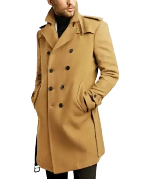 Double Breasted Belted Trench Wool Coat