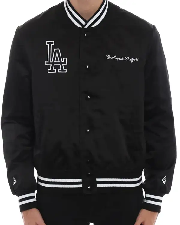 Shop Men’s Los Angeles Dodgers County Black Satin Bomber Jacket For Sale