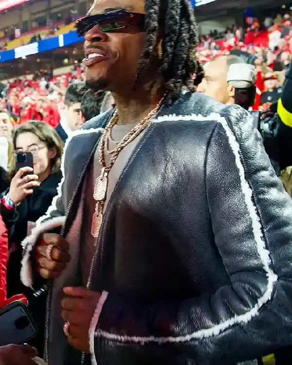 Shop Monday Night Football 2025 Kansas City Chiefs Game Gunna Black Shearling Leather Coat For Sale Site post