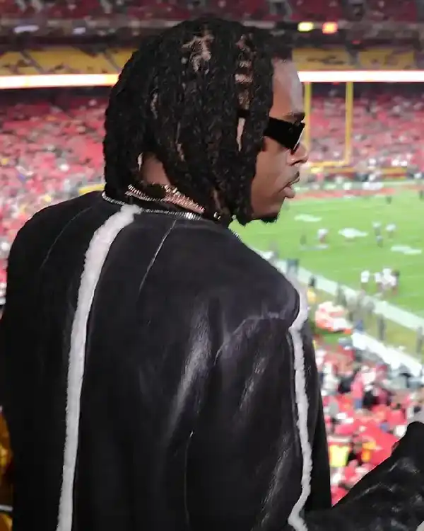 Shop Monday Night Football 2025 Kansas City Chiefs Game Gunna Black Shearling Leather Coat For Sale