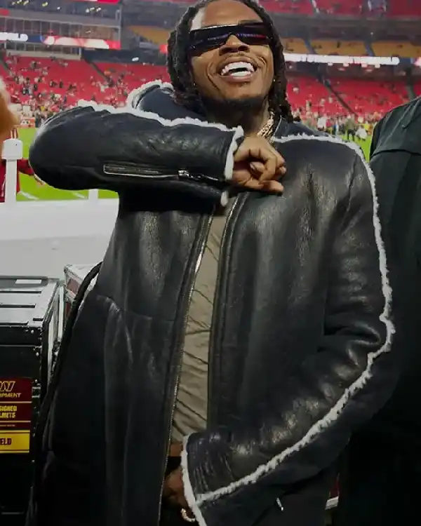 Shop Monday Night Football 2025 Kansas City Chiefs Game Gunna Black Shearling Leather Coat on Sale