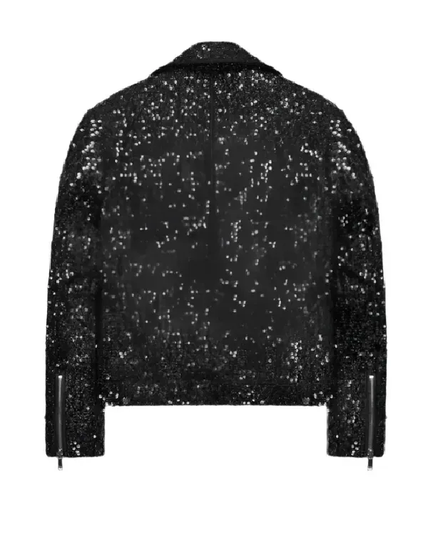 Shop Motor Cycle Sequins Jacket For Men Sale Black Back