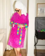 Shop Poppi Pink Velvet Bath Robe For Men and Women Sale