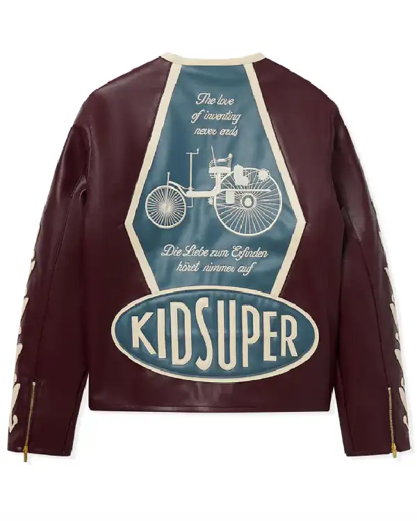 Shop Recreation – Kid Super X Mercedes Benz Racer Leather Jacket Burundy Sale Back