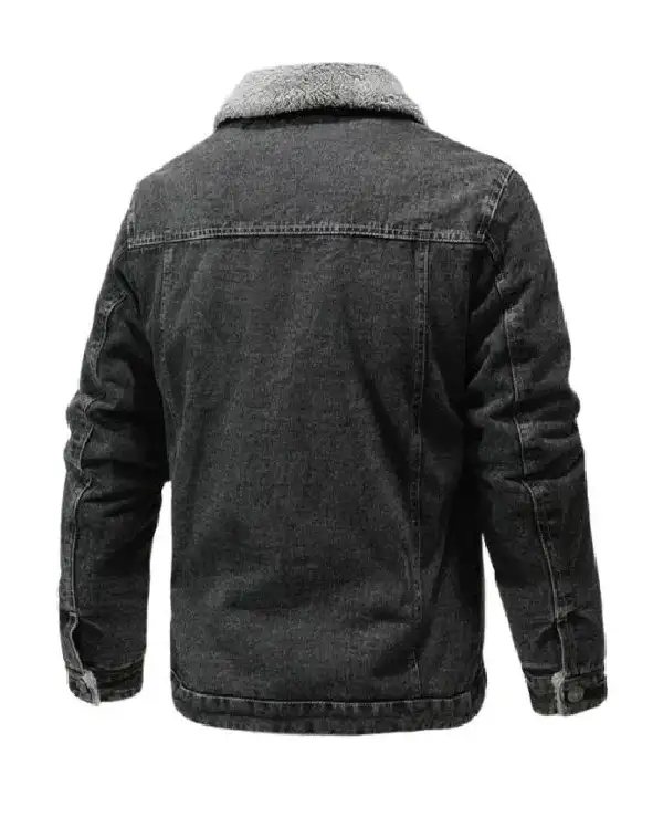 Shop Recreation – Men’s Slim fit 2025 Black Denim Shearling Lining Jacket Sale Back