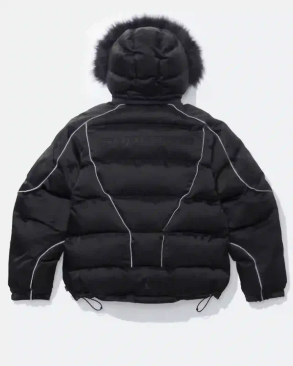 Shop Supreme Jordan Faux Fur Trim Hooded Puffer Jacket Sale Black Back