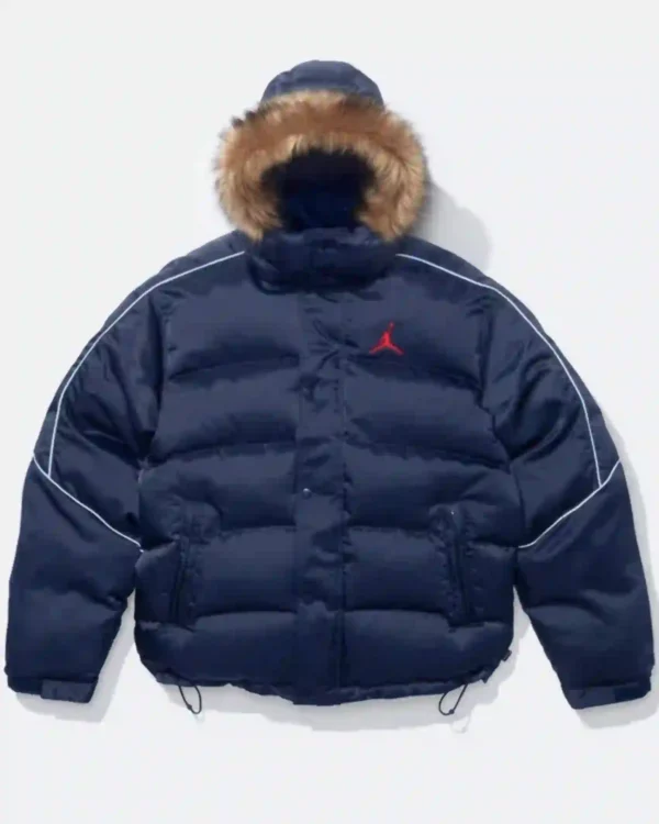 Shop Supreme Jordan Faux Fur Trim Hooded Puffer Jacket Sale Blue