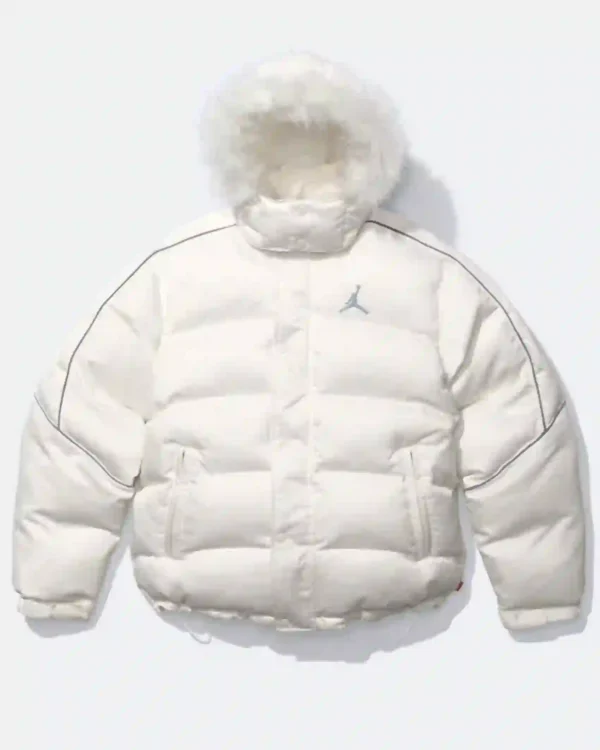 Shop Supreme Jordan Faux Fur Trim Hooded Puffer Jacket Sale White