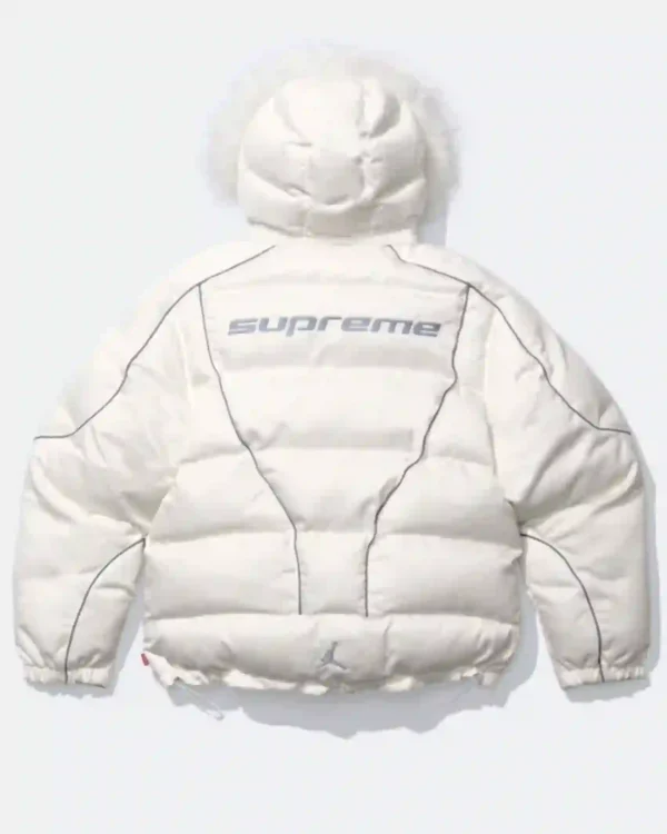 Shop Supreme Jordan Faux Fur Trim Hooded Puffer Jacket Sale White back
