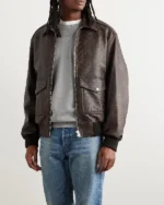 Shop The Celine Homme Logo Debossed Leather Jacket for ale