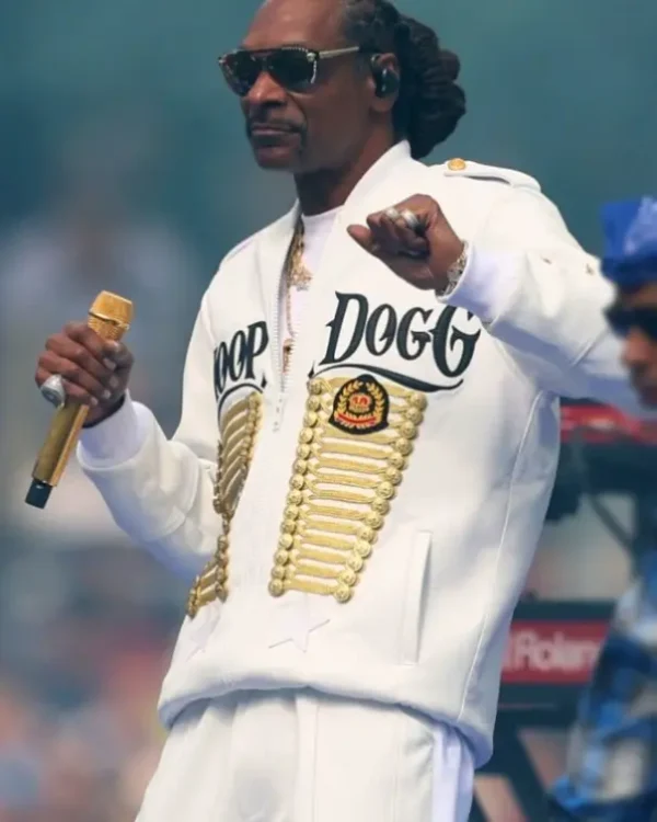 Snoop Dogg AFL Grand Final 2025 Gold Hussar-Style Braided Embellishments White Bomber Jacket on sale