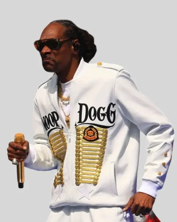 Snoop Dogg AFL Grand Final 2025 Gold Hussar-Style Braided Embellishments White Jacket (1)
