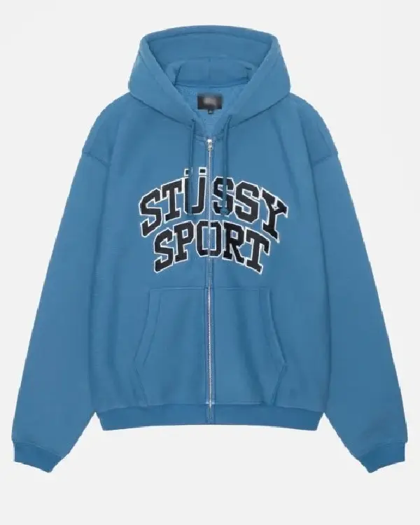 Stussy Sport Zip-Up Unisex Hoodie For Sale Blue