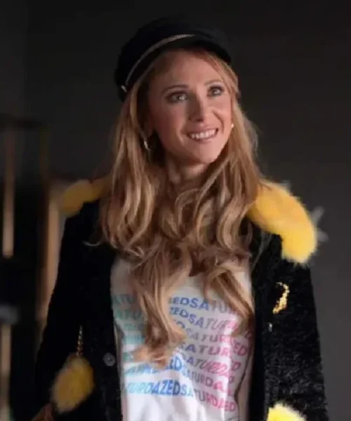 Ted Lasso S3 Juno Temple Black and Yellow Fur Jacket