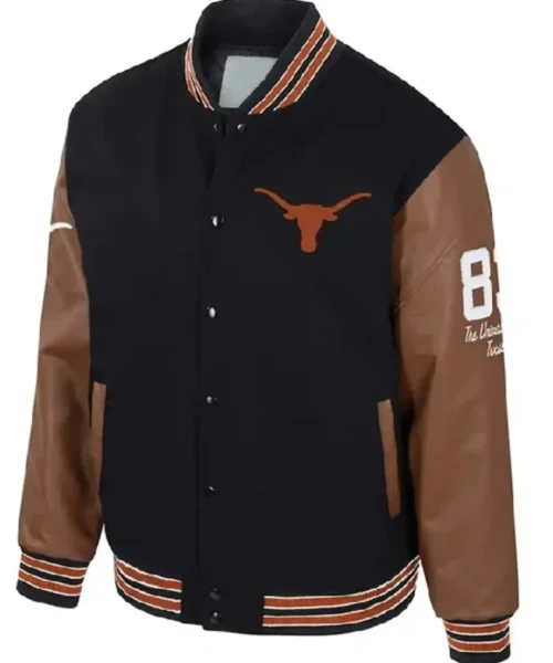 Texas Longhorns Black and Brown Letterman Jacket