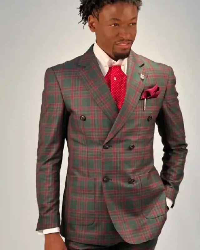 Thanksgiving Maroon and Green Plaid Suit