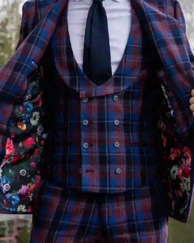 Thanksgiving Red and Navy Blue Plaid Suit