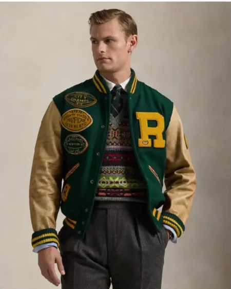 The Iconic Letterman Khaki Bomber Jacket