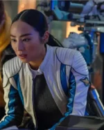 Tron Ares Greta Lee White Leather Jacket