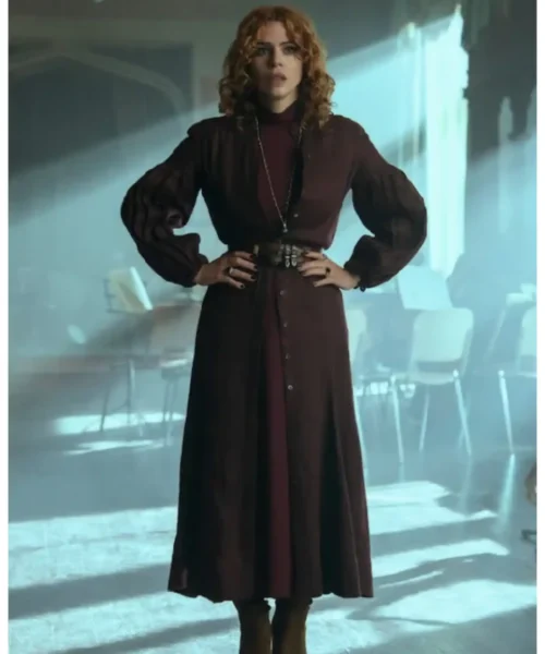 Wednesday S02 Isadora Capri Burgundy Long Coat