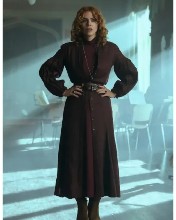Wednesday S02 Isadora Capri Burgundy Long Coat