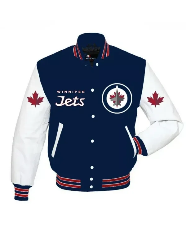 Winnipeg Jets Blue and White Varsity Jacket