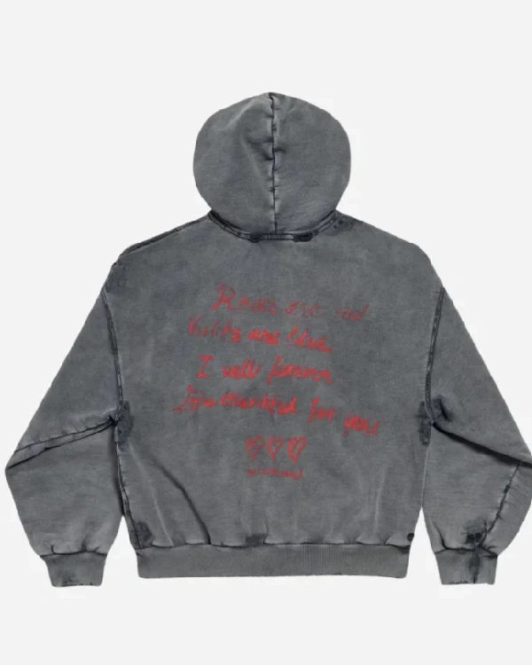 Women’s Balenciaga Lipstick Valentines White And Grey Zip-Up Hoodie