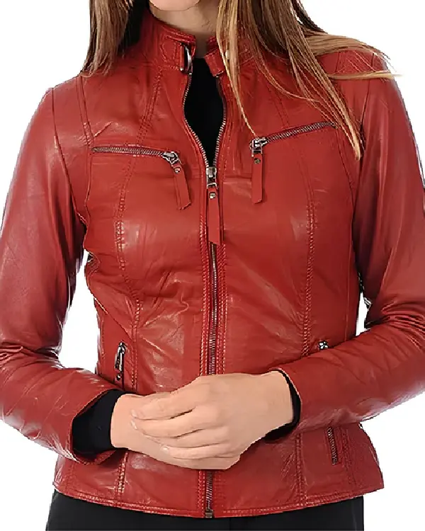 Women's ROXA Trendy Zip Up Genuine Biker Jacket