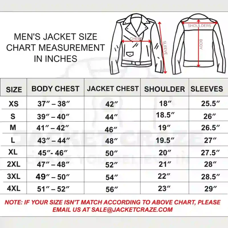 jacketcraze men size chart