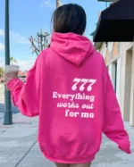777 Everything Works Out For Me Pullover Unisex Hoodie Dark Pink