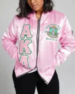 AKA Alpha Kappa Satin Bomber Piink Jacket