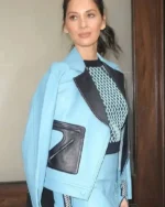 Add Edge to Your Look with Olivia Munn’s Blue Leather Jacket