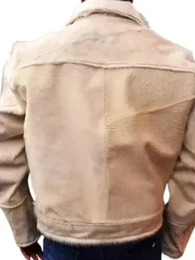 Beige White Cowhide Fur Leather Jacket Back