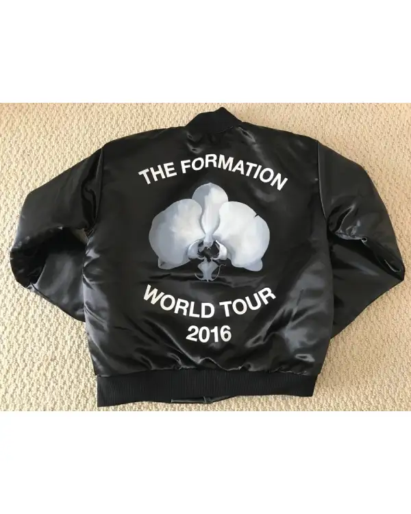 Beyonce Formation World Tour Black Satin Bomber Jacket