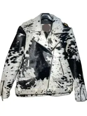 Black And White Cowhide Fur Biker Jacket